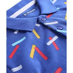 Pine Kids Cotton Knit Half Sleeves Polo T-Shirt with Confetti Print - Blue