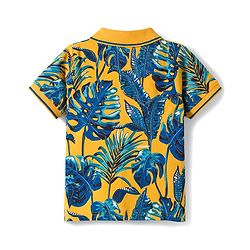 Pine Kids Cotton Knit Half Sleeves Polo T-Shirt with Beach Theme Print - Blue