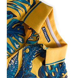 Pine Kids Cotton Knit Half Sleeves Polo T-Shirt with Beach Theme Print - Blue