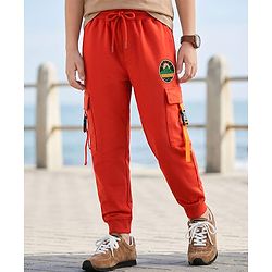 Pine Kids Knit Full Length Lounge Pant With Explore Print & Cargo Pockets - Red