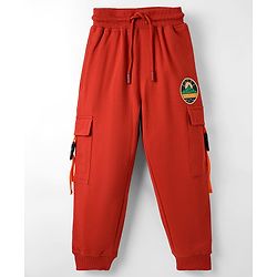 Pine Kids Knit Full Length Lounge Pant With Explore Print & Cargo Pockets - Red