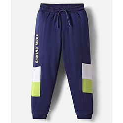 Pine Kids Cotton Knit Full Length Cut & Sew Text Printed Lounge Pant - Navy Blue