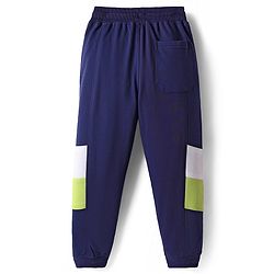 Pine Kids Cotton Knit Full Length Cut & Sew Text Printed Lounge Pant - Navy Blue