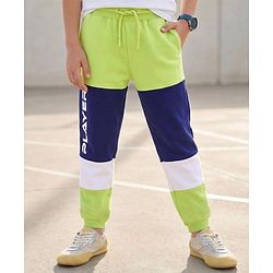 Pine Kids Knit Full Length Lounge Pant With Player Print & Cut & Sew Design - Lime Green