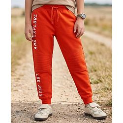 Pine Kids Knit Full Length Lounge Pants with Text Print -  Orange