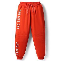 Pine Kids Knit Full Length Lounge Pants with Text Print -  Orange
