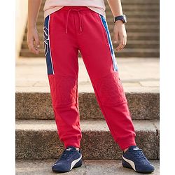 Pine Kids Knit Full Length Lounge Pant With Text Print - Red