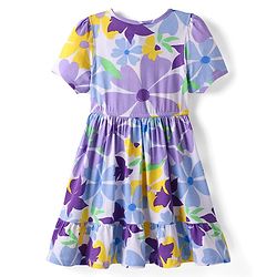 Pine Kids 100% Cotton Half Sleeves Floral Printed Tiered Frock - Purple