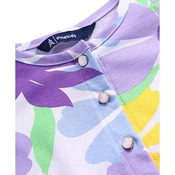 Pine Kids 100% Cotton Half Sleeves Floral Printed Tiered Frock - Purple