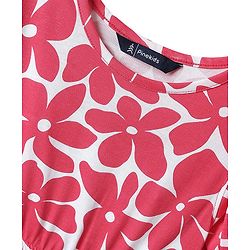 Pine Kids Cotton Knit Puffed Sleeves Frock with Floral Print - Dark Pink