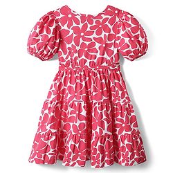 Pine Kids Cotton Knit Puffed Sleeves Frock with Floral Print - Dark Pink
