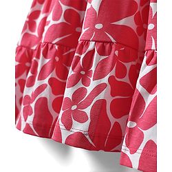 Pine Kids Cotton Knit Puffed Sleeves Frock with Floral Print - Dark Pink