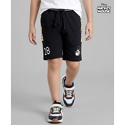 Pine Kids Disney Terry Knit Knee Length Shorts with Cut & Sew Design & Mickey Mouse Graphics - Black
