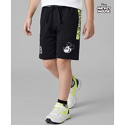 Pine Kids Disney Terry Knit Knee Length Shorts with Cut & Sew Design & Mickey Mouse Graphics - Black