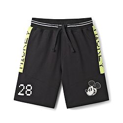 Pine Kids Disney Terry Knit Knee Length Shorts with Cut & Sew Design & Mickey Mouse Graphics - Black