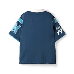 Pine Kids Marvel Single Jersey Knit Half Drop Shoulder Sleeves Polo T-Shirt with Spider Man Graphics - Navy Blue