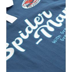 Pine Kids Marvel Single Jersey Knit Half Drop Shoulder Sleeves Polo T-Shirt with Spider Man Graphics - Navy Blue