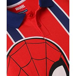 Pine Kids Marvel Single Jersey Knit Raglan Sleeves Polo T-Shirt with Front & Back Spider-Man Graphics - Red