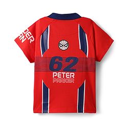 Pine Kids Marvel Single Jersey Knit Raglan Sleeves Polo T-Shirt with Front & Back Spider-Man Graphics - Red
