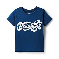Pine Kids Cotton Knit Half Sleeves T-Shirt with Beautiful Text Print - Navy Blue