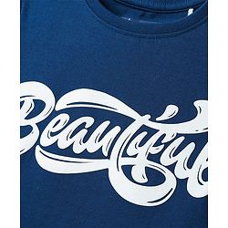 Pine Kids Cotton Knit Half Sleeves T-Shirt with Beautiful Text Print - Navy Blue