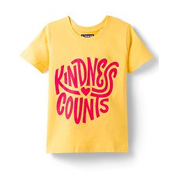 Pine Kids Cotton Knit Half Sleeves T-Shirt with Text Print - Yellow