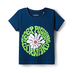 Pine Kids Cotton Knit Half Sleeves T-Shirt with Text Print - Navy Blue