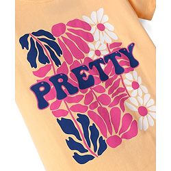 Pine Kids Cotton Kit Half Sleeves T-Shirt with Floral Print - Orange