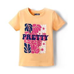 Pine Kids Cotton Kit Half Sleeves T-Shirt with Floral Print - Orange