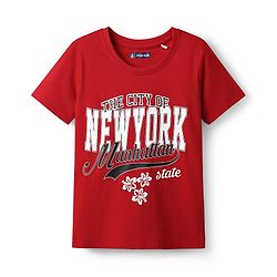 Pine Kids Cotton Knit Half Sleeves T-Shirt with Text Print - Red