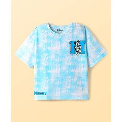 Pine Kids Disney Terry Knit Oversized Drop Shoulder Tie & Dye T-Shirts With Front & Back Mickey Mouse Graphics - Light Blue