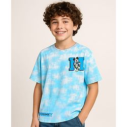 Pine Kids Disney Terry Knit Oversized Drop Shoulder Tie & Dye T-Shirts With Front & Back Mickey Mouse Graphics - Light Blue