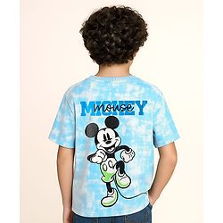Pine Kids Disney Terry Knit Oversized Drop Shoulder Tie & Dye T-Shirts With Front & Back Mickey Mouse Graphics - Light Blue