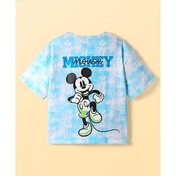 Pine Kids Disney Terry Knit Oversized Drop Shoulder Tie & Dye T-Shirts With Front & Back Mickey Mouse Graphics - Light Blue