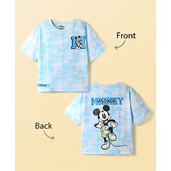 Pine Kids Disney Terry Knit Oversized Drop Shoulder Tie & Dye T-Shirts With Front & Back Mickey Mouse Graphics - Light Blue