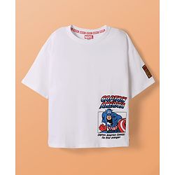 Pine Kids Marvel Single Jersey Drop Shoulder Half Sleeves T-Shirts & Short Set with Front & Back Captain America Graphics - White & Blue