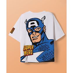 Pine Kids Marvel Single Jersey Drop Shoulder Half Sleeves T-Shirts & Short Set with Front & Back Captain America Graphics - White & Blue