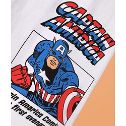 Pine Kids Marvel Single Jersey Drop Shoulder Half Sleeves T-Shirts & Short Set with Front & Back Captain America Graphics - White & Blue