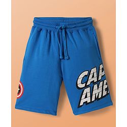 Pine Kids Marvel Single Jersey Drop Shoulder Half Sleeves T-Shirts & Short Set with Front & Back Captain America Graphics - White & Blue