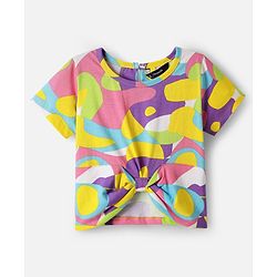 Pine Kids Cotton Knit Half Sleeves Top with Knot Detailing & Abstract Print - Purple