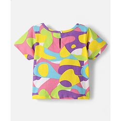 Pine Kids Cotton Knit Half Sleeves Top with Knot Detailing & Abstract Print - Purple