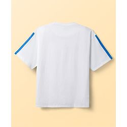 Pine Kids Disney Single Jersey Knit Half Sleeves Drop Shoulder T-Shirt & Shorts Set With Donald Duck Graphics - White & Blue