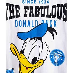 Pine Kids Disney Single Jersey Knit Half Sleeves Drop Shoulder T-Shirt & Shorts Set With Donald Duck Graphics - White & Blue