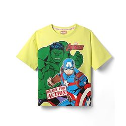 Pine Kids Marvel Terry Knit Half Drop Shoulder Sleeves T-Shirt with Avengers Graphics - Neon Green