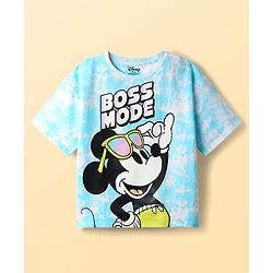 Pine Kids Disney Single Jersey Knit Half Drop Shoulder Sleeves Tie & Dye T-Shirt with Mickey Mouse Graphics - Aqua Blue