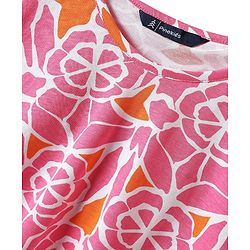 Pine Kids Cotton Knit half Sleeves Top with Floral Print - Pink