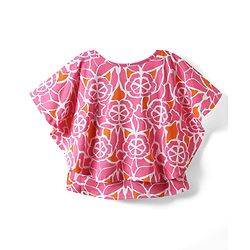 Pine Kids Cotton Knit half Sleeves Top with Floral Print - Pink