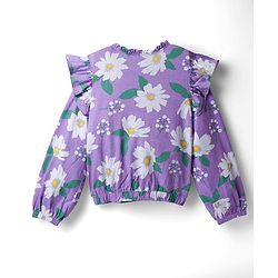 Pine Kids Cotton Knit Full Sleeves Top With Frill Detailing & Floral Print - Lilac