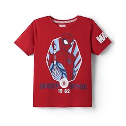 Pine Kids Marvel Single Jersey Knit  Half Sleeves T-Shirts with Spider-Man Graphics - Red