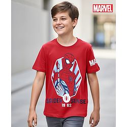 Pine Kids Marvel Single Jersey Knit  Half Sleeves T-Shirts with Spider-Man Graphics - Red